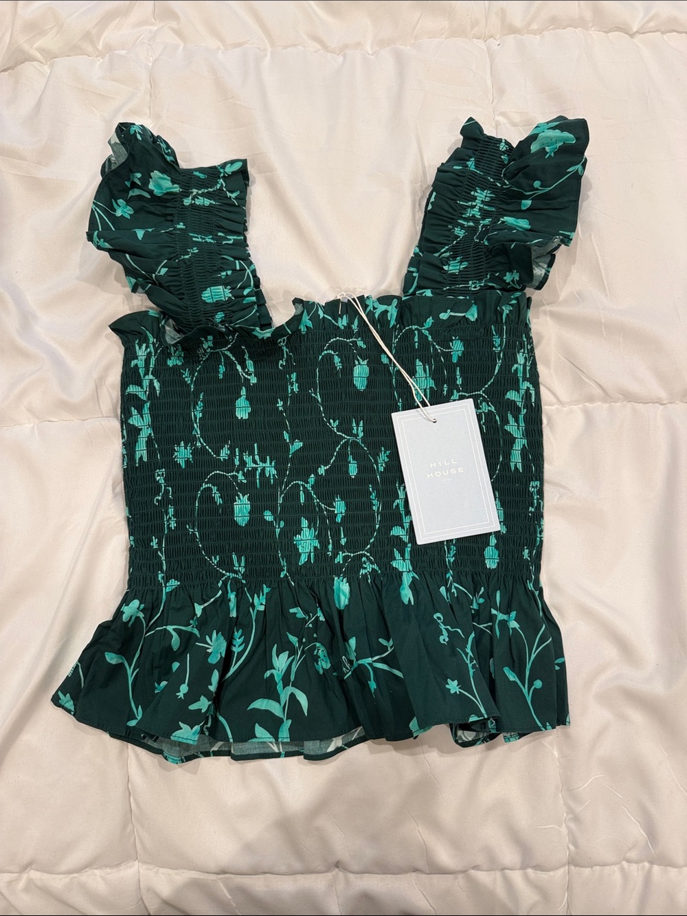 Hill House Green Floral Smocked Ruffle Camisole